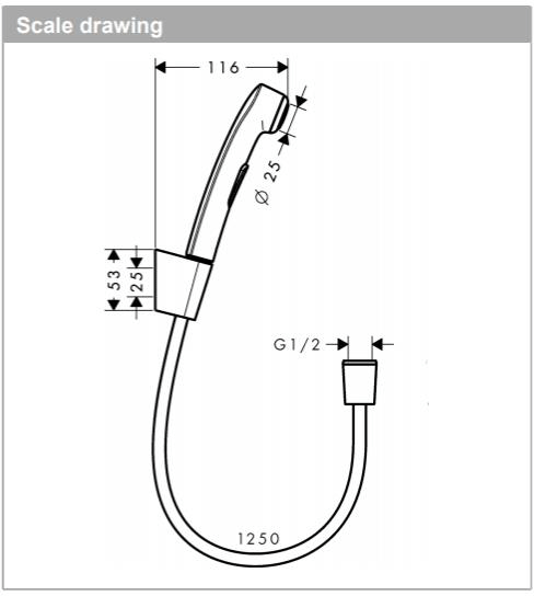 Technical image of Hansgrohe Bidet Shower Spray With Holder & Hose (Shattaf).