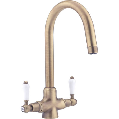 Larger image of Hydra Evie Pro Kitchen Tap With Twin Lever Controls (Antique Brass).