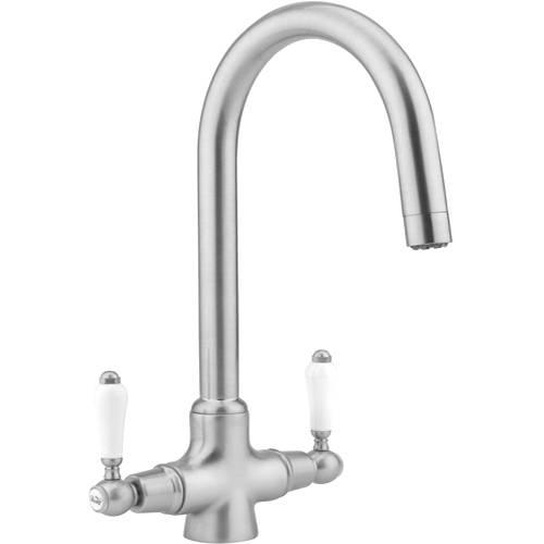 Larger image of Hydra Evie Pro Kitchen Tap With Twin Lever Controls (Brushed Steel).