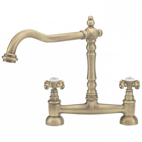 Larger image of Hydra Lambeth Kitchen Tap With Crosshead Controls (Antique Brass).