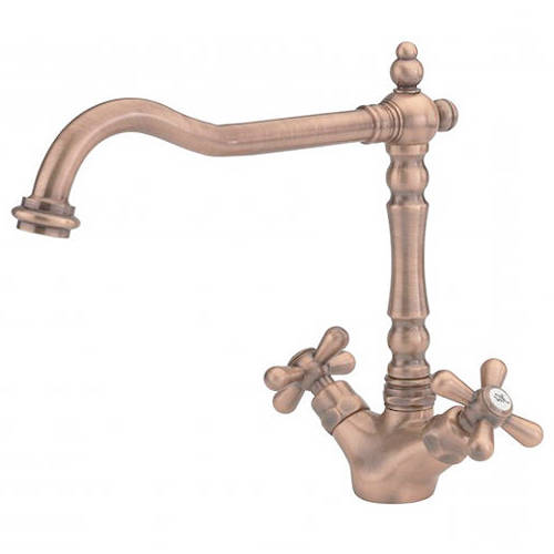 Larger image of Hydra Slane Kitchen Tap With Crosshead Controls (Copper).