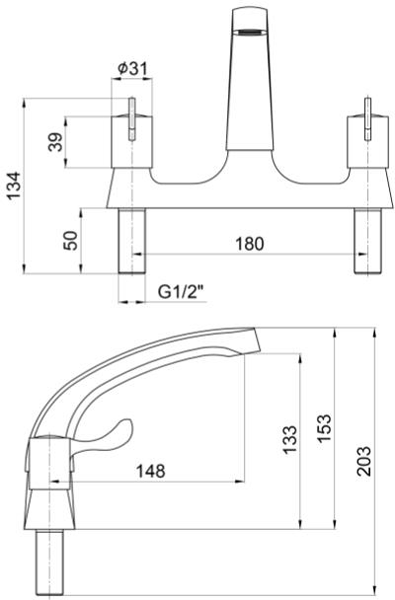 Technical image of JTP Kitchen Astra Sink Mixer Kitchen Tap With Lever Handles (Chrome).