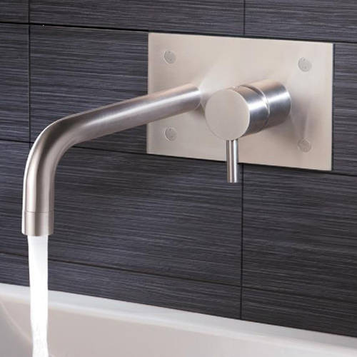 Example image of JTP Inox Wall Mounted Basin & Bath Shower Mixer Tap Pack (Stainless Steel).