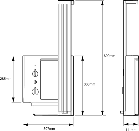 Technical image of Mira Elevate 9.5kW Electric Shower With Storage (White & Chrome).