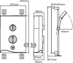 Technical image of Mira Electric Showers Sport Multi-Fit Electric Shower 9.0kW (W/C).