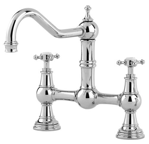 Larger image of Perrin & Rowe Provence Bridge Kitchen Tap With X-Head Handles (Chrome).