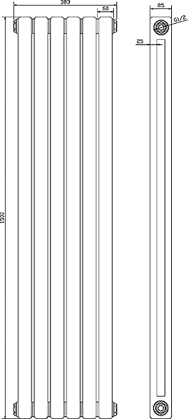 Technical image of Crown Radiators Peony Double Radiator. 5705 BTU (Anthracite). 1500mm Tall.