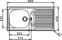 Technical image of Pyramis Kitchen Sink & Waste. 860x435mm (Reversible, 1 Tap Hole).