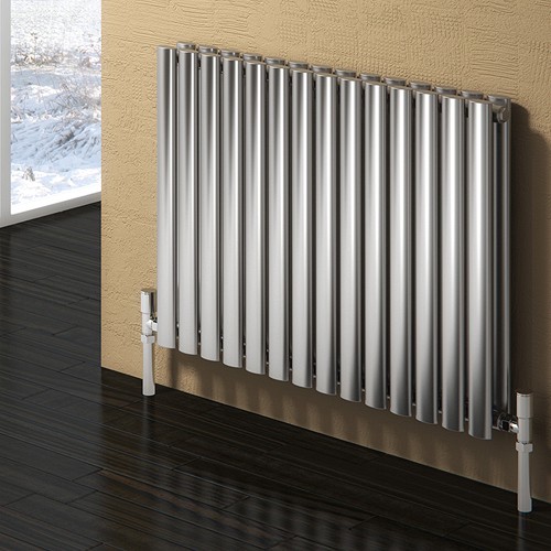 Larger image of Reina Radiators Nerox Double Radiator (Brushed Stainless Steel). 590x600.