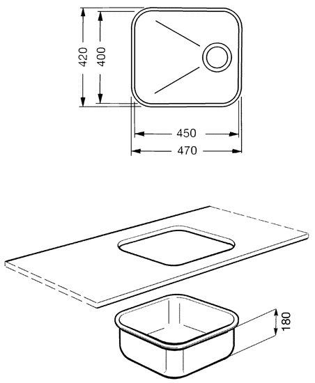 Technical image of Smeg Sinks 1.0 Bowl Stainless Steel Undermount Kitchen Sink. 450mm.