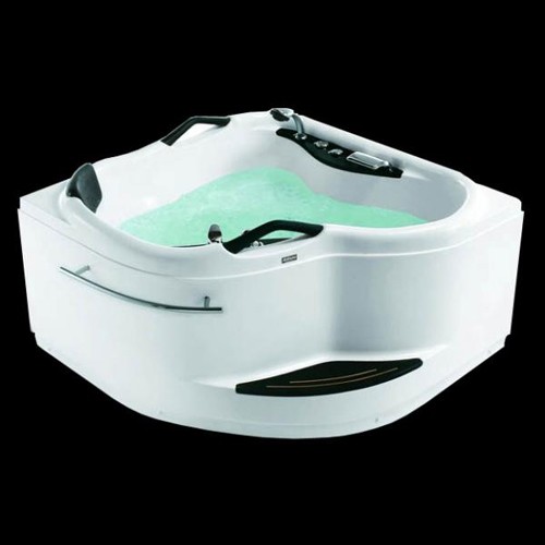 Larger image of Hydra Corner Whirlpool Bath With Bath Panel & Head Rest. 1380x1380mm.