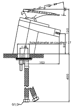 Technical image of Specials Aqua 5 Waterfall Basin mixer tap + Free click clack slotted waste.