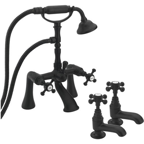 Larger image of Tre Mercati Allora Basin & Bath Shower Mixer Tap Pack (Matt Black).