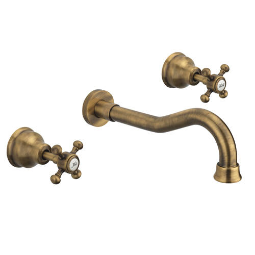 Larger image of Tre Mercati Allora 3 Hole Wall Mounted Basin Tap & Waste (Bronze).