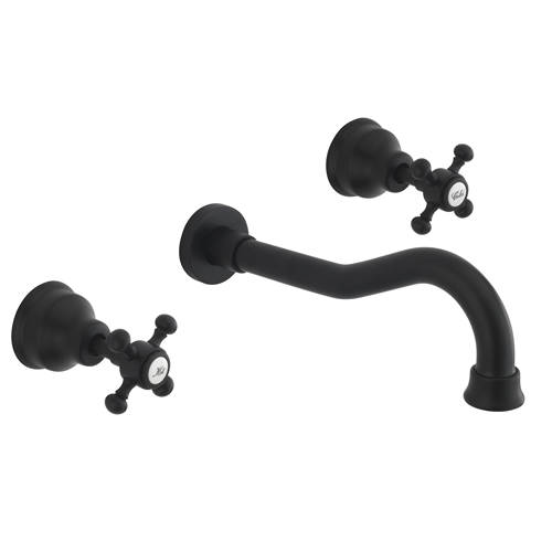 Larger image of Tre Mercati Allora 3 Hole Wall Mounted Basin Tap & Waste (Matt Black).