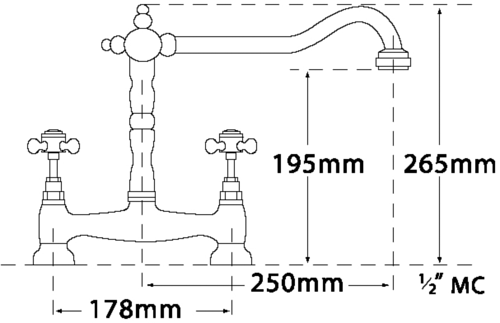 Technical image of Tre Mercati Kitchen French Classic Bridge Mixer Kitchen Tap (Chrome).