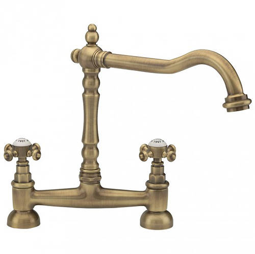 Larger image of Tre Mercati Kitchen French Classic Bridge Mixer Kitchen Tap (Antique Brass).