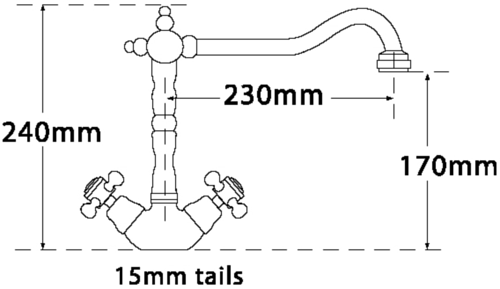 Technical image of Tre Mercati Kitchen French Classic Kitchen Tap (Chrome).