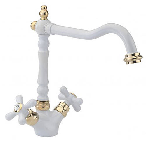 Larger image of Tre Mercati Kitchen French Classic Kitchen Tap (White & Gold).