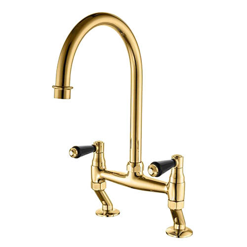 Larger image of Tre Mercati Kitchen Series 900 Bridge Kitchen Tap (Antique Gold & Black).