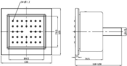 Technical image of Nuie Showers 1 x Adjustable Square Body Jet (Flush To Wall).