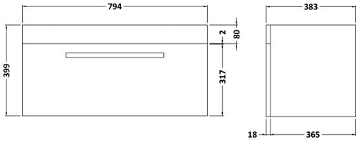 Technical image of Ultra Design 800mm Vanity Unit Suite With BTW Unit, Pan & Seat (Walnut).