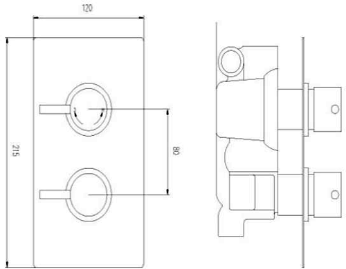 Technical image of Nuie Showers Pioneer Thermostatic Shower Valve With ABS Trim (2 Outlets).