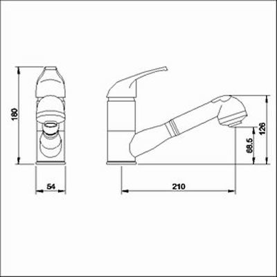 Technical image of Kitchen Mono sink mixer with pull out rinser