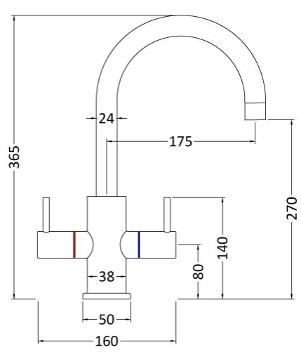 Technical image of Kitchen Mono Kitchen Tap With Lever Handles (Chrome).