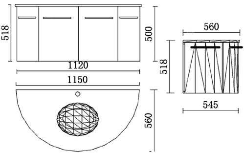 Technical image of Hudson Reed Moon Wall Hung Vanity Unit With Ceramic Top (Gloss Black).