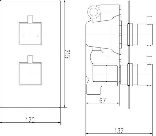 Technical image of Pioneer Thermostatic Shower Valve With Diverter, Head & Slide Rail (Polymer).