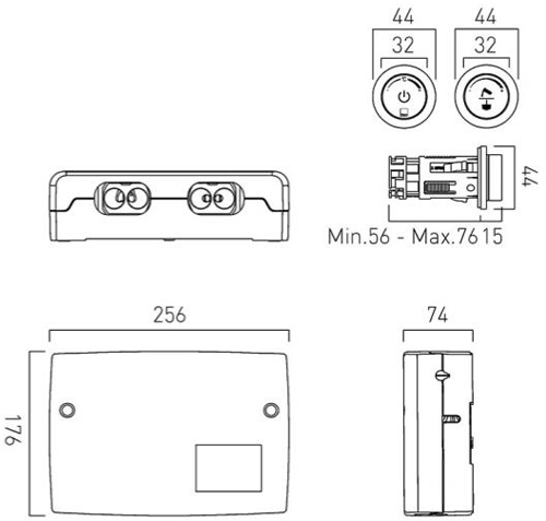 Technical image of Vado Sensori SmartDial Thermostatic With Square Head, Slide Rail & Remote.