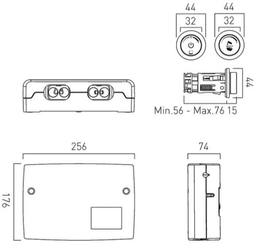 Technical image of Vado Sensori SmartDial Thermostatic Shower With Square Head & Bath Filler.