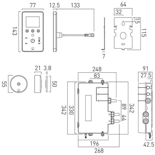 Technical image of Vado Sensori SmartTouch Shower With Remote & Round Head (1 Outlet).